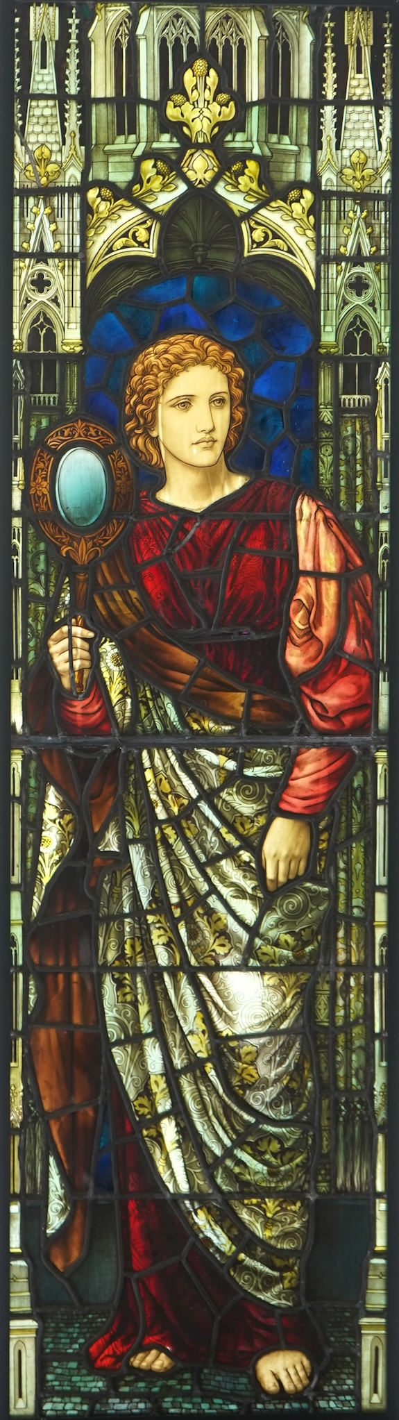 Attributed to Henry Holiday (1839-1927) for James Powell & Son: A stained and painted glass panel of a martyr